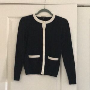 J. Crew Classic Black Cardigan with White Accents